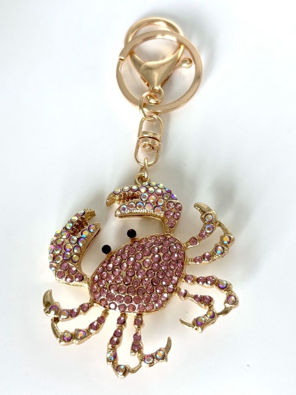 Beachy Coastal Pink Crab Rhinestone Bag Charm Keychain Accessory New